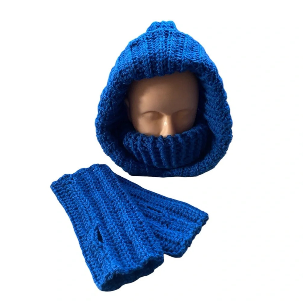 Handmade Women Hat Turtleneck Hoodie Gloves Crochet Scarf Ski Stretchy Warm NWOT